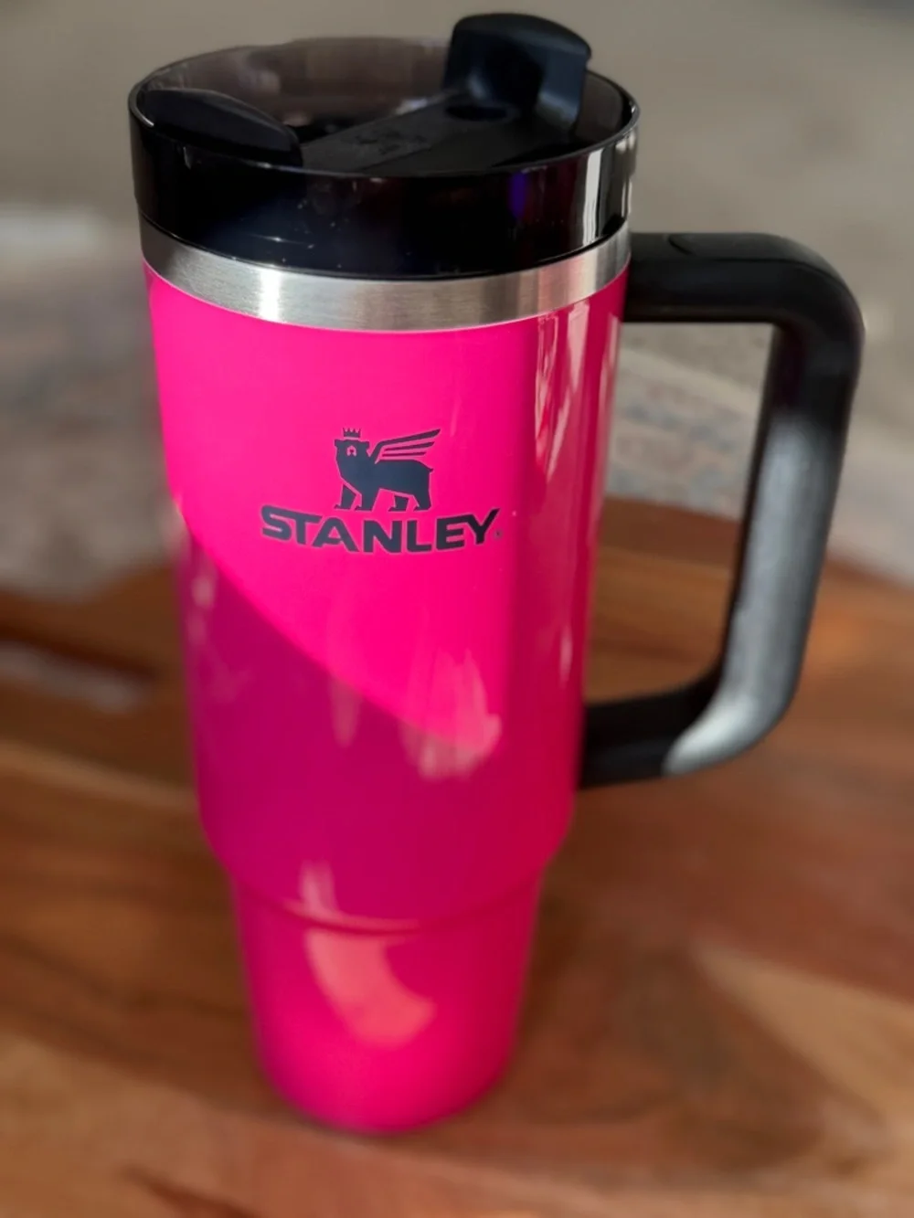 Stanley Bright Pink Travel 30 oz Tumbler with Black Lid and Handle + Pink Straw - Picture 16 of 16